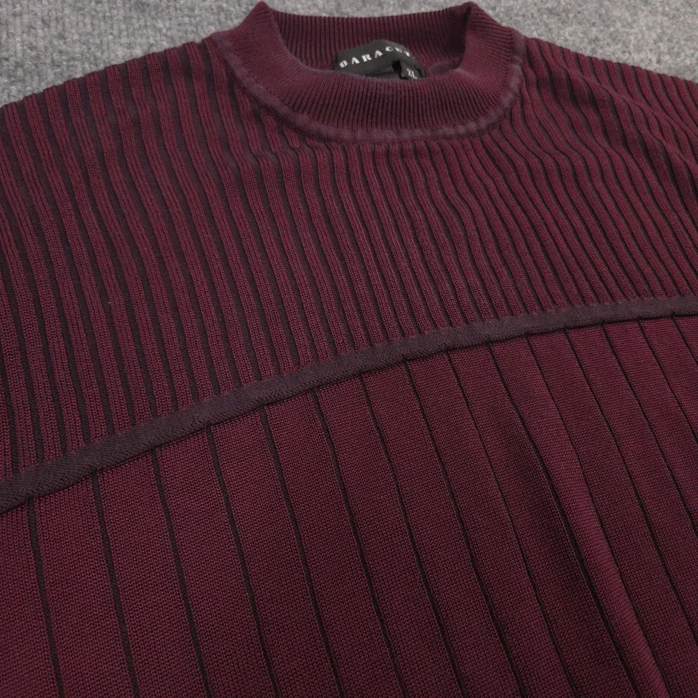 Baracuta Sweater Mens‎ XL Burgundy Textured 3D Lightweight Thin Retro Pullover